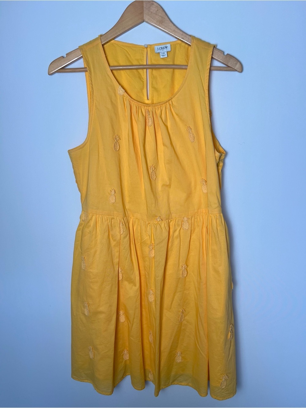 J.Crew Embellished Pineapple Fit & Flare Dress Orange Yellow Pockets Size 12